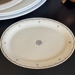 Elegant Cream Oval Platter with Gray Floral Design